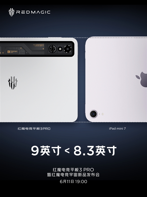 紅魔電競平板3 Pro對比Y700、iPad mini：9英寸屏機身反而更小