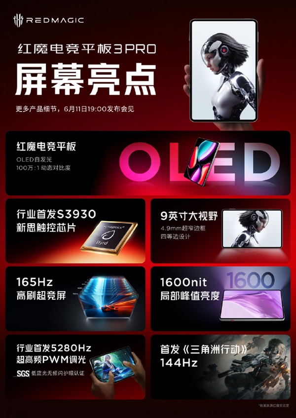 了解紅魔電競平板3 Pro屏幕關鍵亮點：四大首發